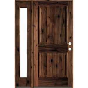50 in. x 80 in. Rustic Knotty Alder Left-Hand/Inswing Clear Glass Red Mahogany Stain Wood Prehung Front Door w/Sidelite