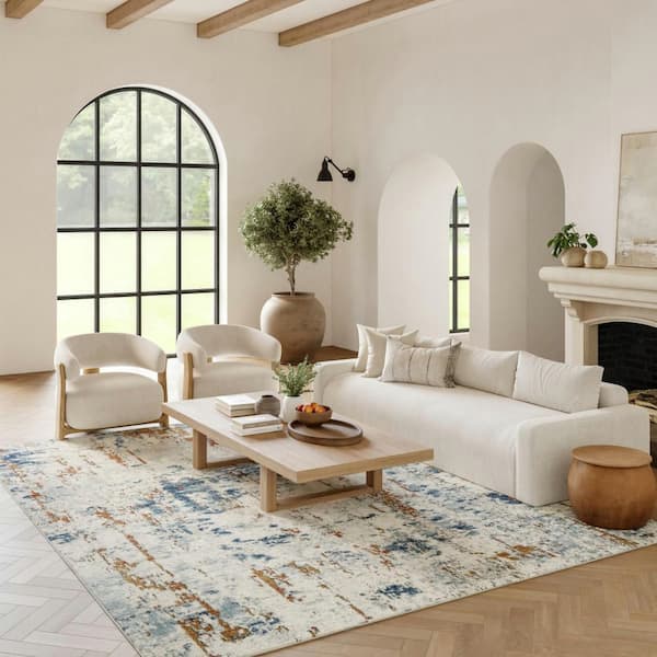 Concerto Beige Blue Rust 9 ft. x 12 ft. Abstract Contemporary Area Rug