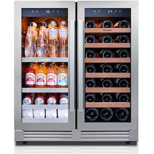 30 in. Dual Zone 33-Wine Bottles and 80-Cans Beverage & Wine Cooler in Stainless Steel Built-in Refrigerator Mini Fridge