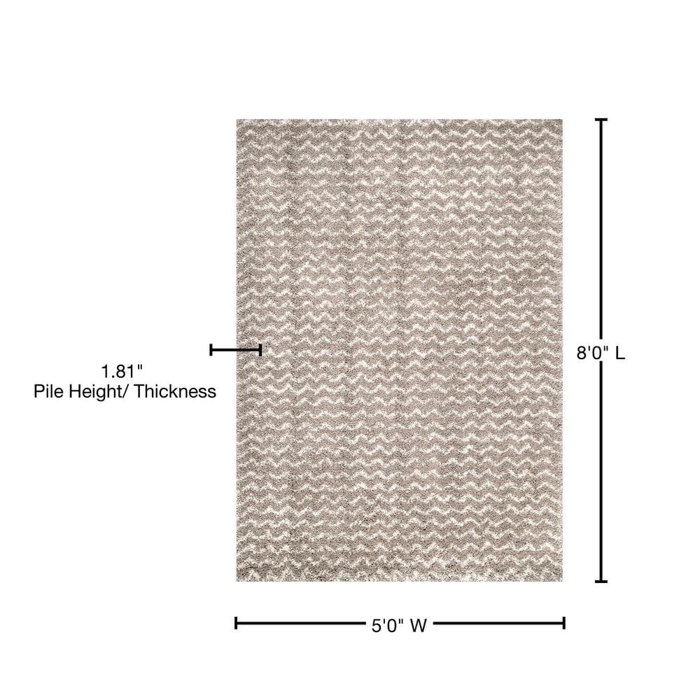 Cream Chevron Shag 5' x 8' Reversible Area Rug