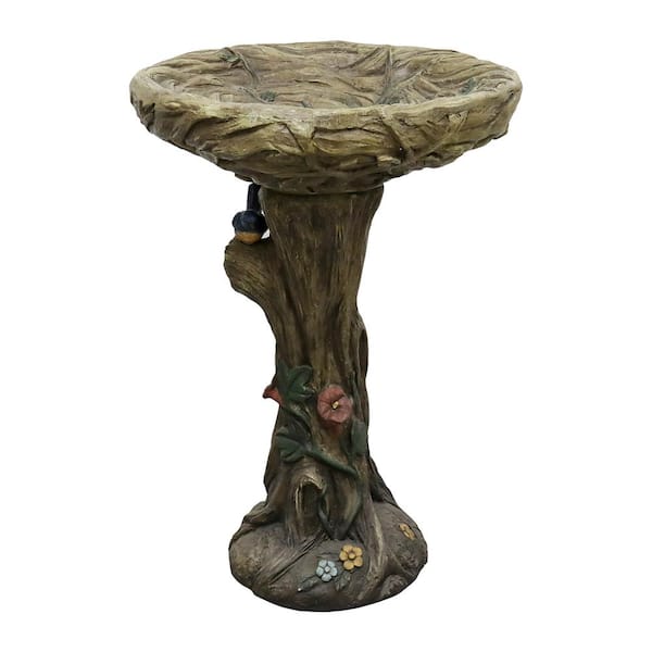 Concrete Outdoor Birdbaths -25.5 in. H Woodland Tree Trunk Yard Statue Decoration Birdbath Bird Figurines for Garden