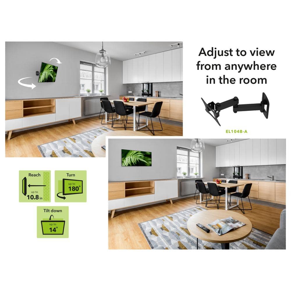 Black Steel Full Motion Dual Arm TV Wall Mount for 12"-25" Screens