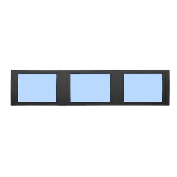 108 in. x 20 in. Elite Euro Black Exterior/White Interior Vinyl Triple Sash Tilt/Turn Window with Middle LH Inward Swing