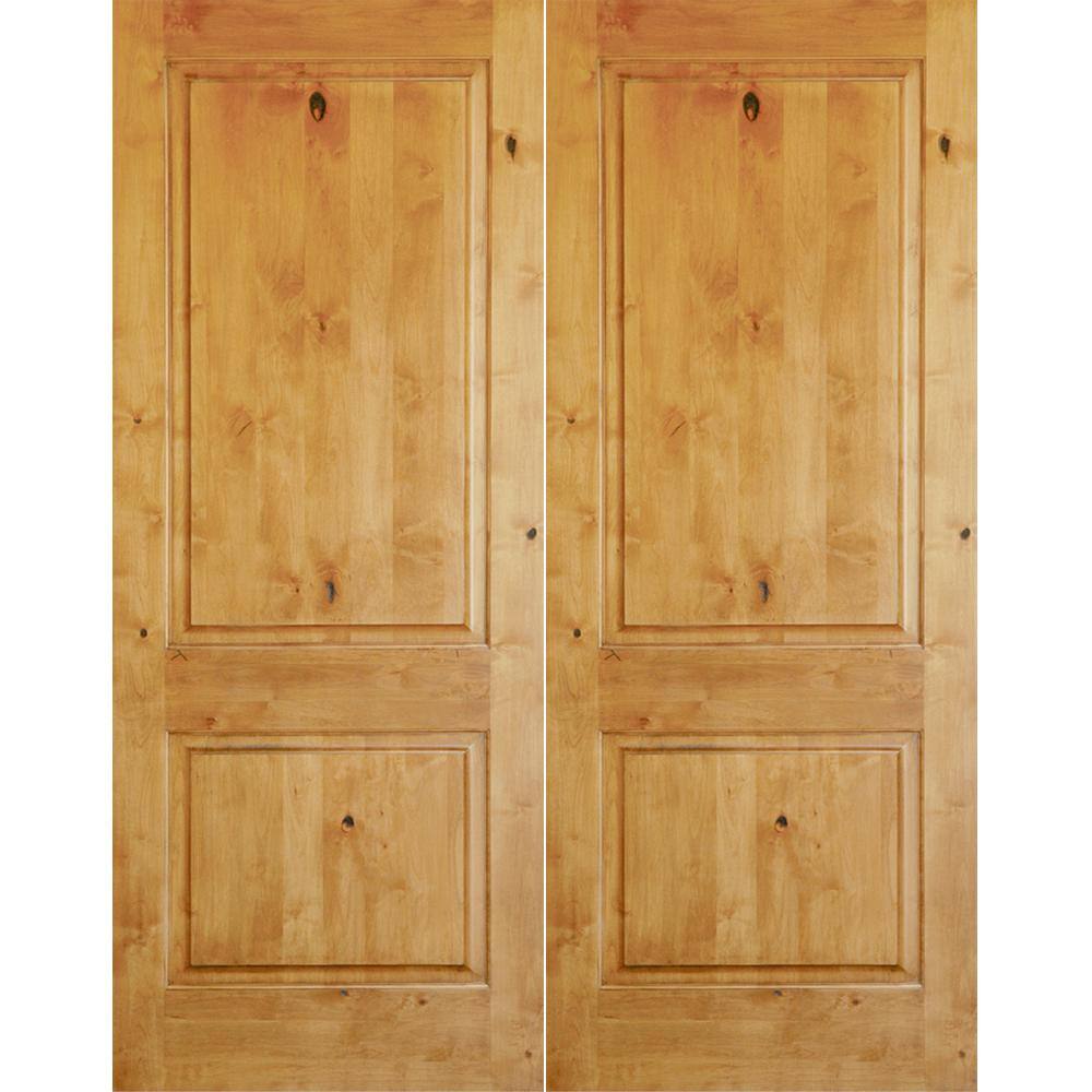 Krosswood Doors 72 in. x 96 in. Rustic Knotty Alder 2-Panel Square Top ...
