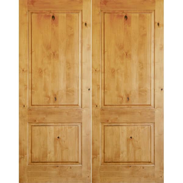 Krosswood Doors 60 in. x 80 in. Rustic Knotty Alder 2-Panel Square Top Unfinished Right-Hand Inswing Wood Double Prehung Front Door