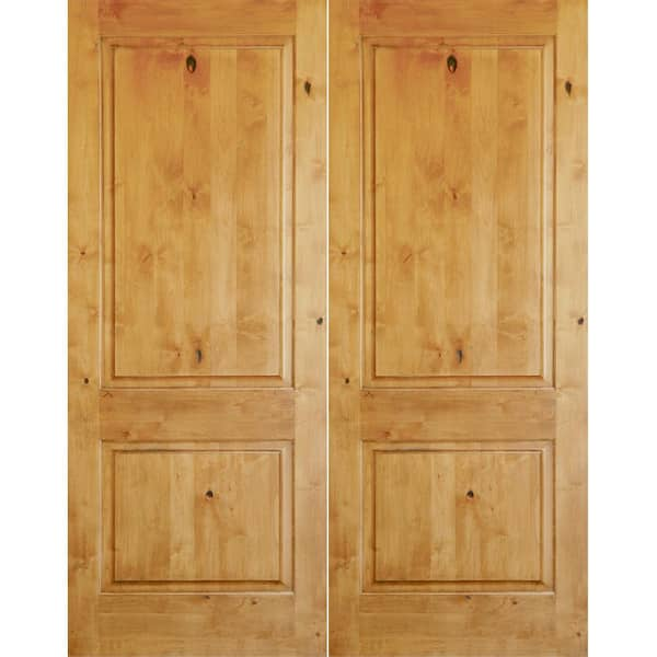 Krosswood Doors 60 in. x 96 in. Rustic Knotty Alder 2-Panel Square Top ...