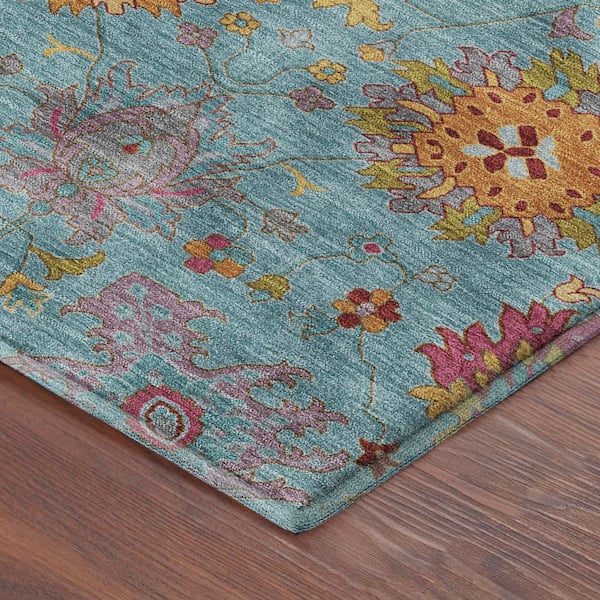 Mayfield Premium Machine Washable Abstract AMF2288 Teal 9 ft. x 12 ft. Area Rug