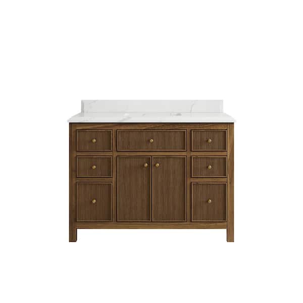 Willow Collections Sonoma Teak 48 in. W x 22 in. D x 36 in. H Bath Vanity in Dark Teak with 1.5" Calacatta Quartz Top