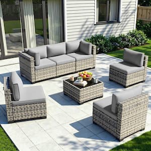 muphyers 7-Piece Wicker Outdoor Sectional Set Sofa Couch with