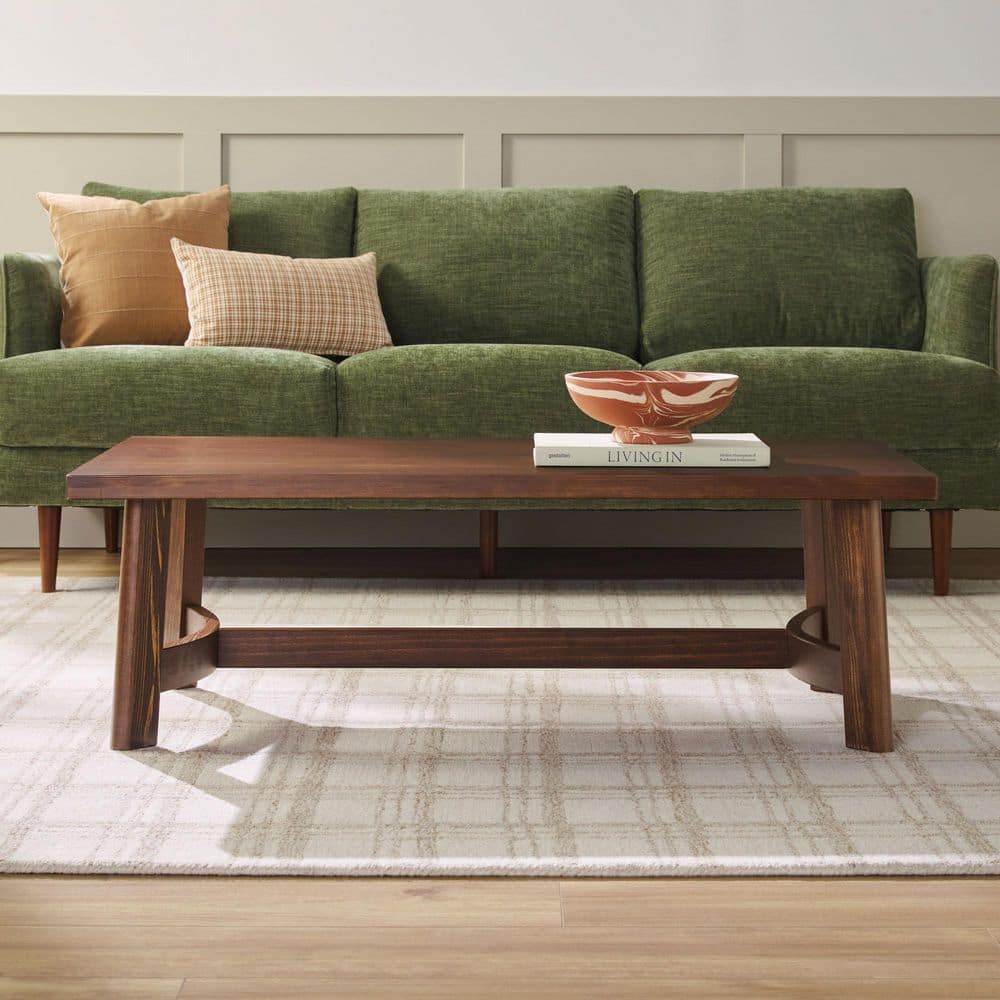 Colt 48 in. Medium Brown Rustic Rectangle Solid Wood Coffee Table with Curved Elements
