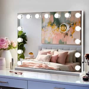 22 in. W x 18 in. H Large Rectangular Dimmable LED Desktop/Wall Mount Bathroom Vanity Mirror with 10X Magnification