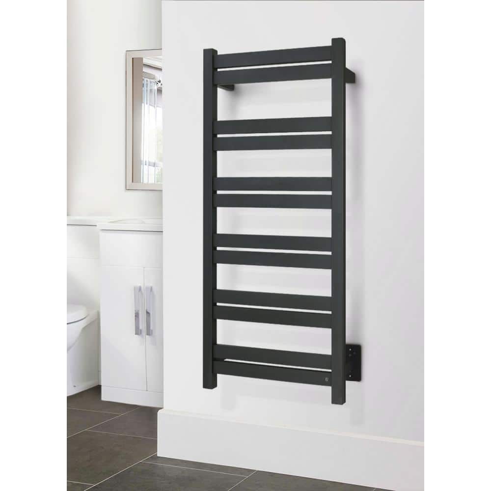 Grande 12-Bar Black Stainless Steel Wall-Mounted Towel Warmer