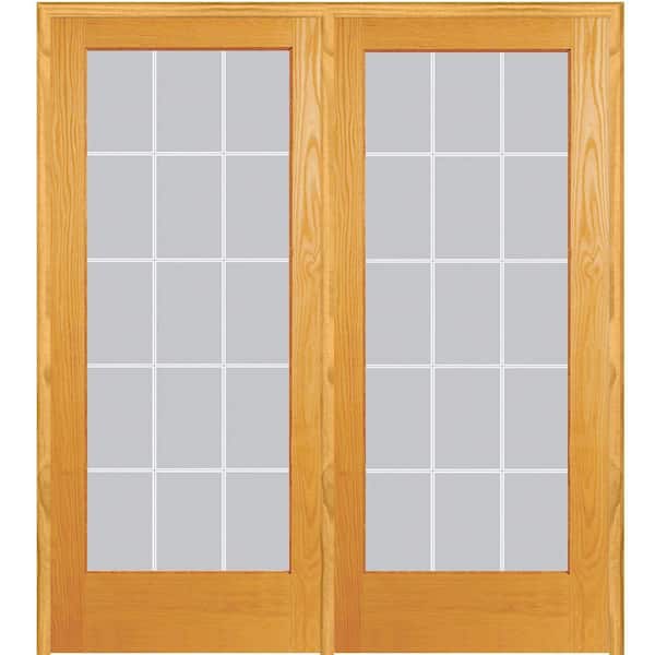 MMI Door 72 in. x 80 in. Left Hand Active Unfinished Pine Glass 15-Lite Clear V-Groove Prehung Interior French Door