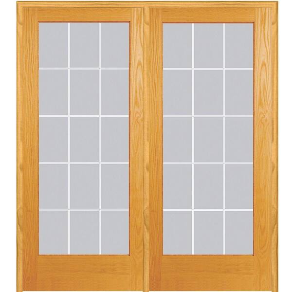 MMI Door 60 in. x 80 in. Right Hand Active Unfinished Pine Glass 15-Lite Clear V-Groove Prehung Interior French Door