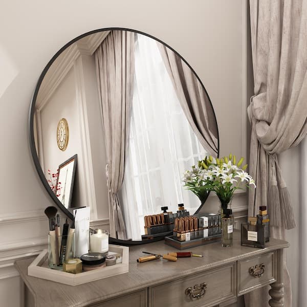30 in. W x 30 in. H Round Aluminum Alloy Framed French Cleat Mounted Wall Decor Bathroom Vanity Mirror in Matte Black