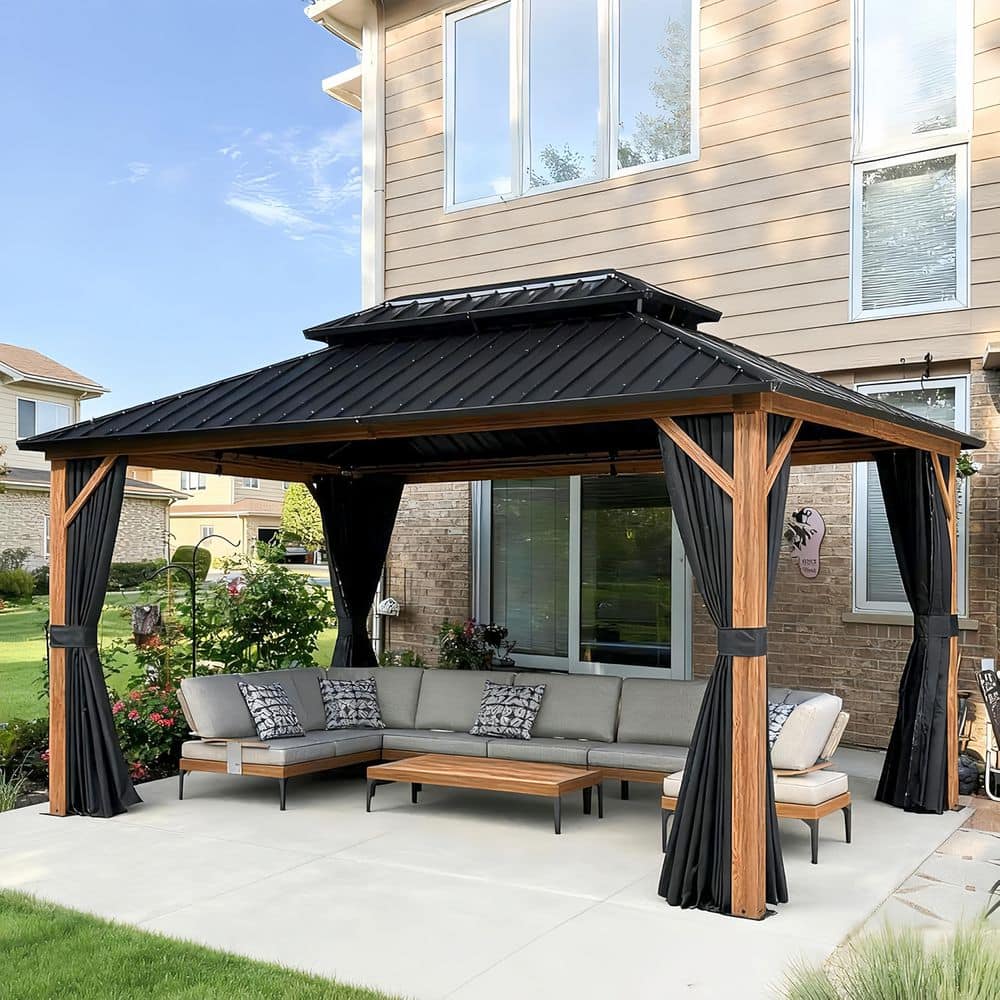 PURPLE LEAF 12 ft.x14 ft.Wood Grain Aluminum Power-Coated Frame