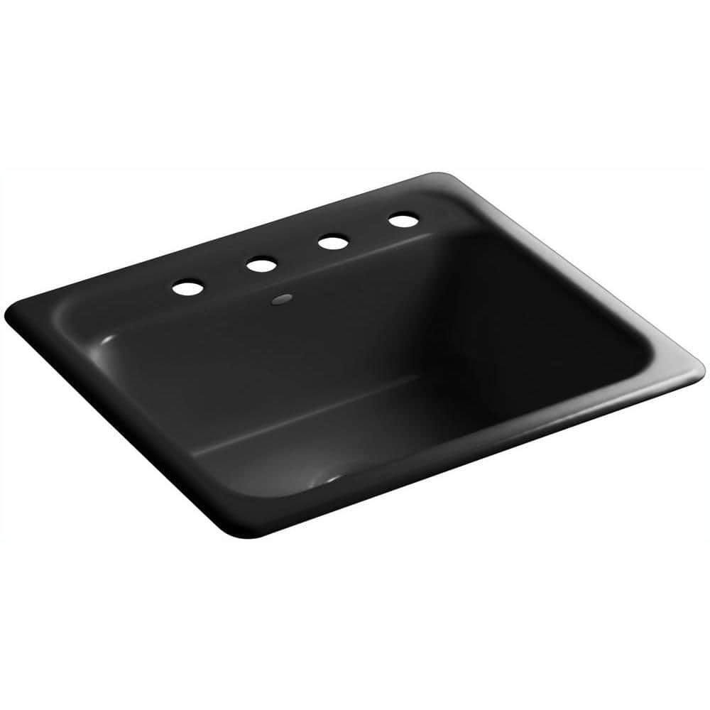 Mayfield Drop-In Cast Iron 25 in. 4-Hole Single Bowl Kitchen Sink in Black