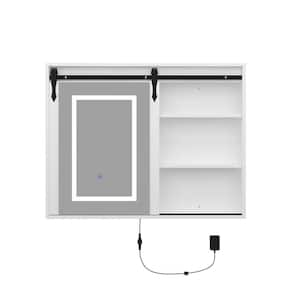 35.4 in. W x 27.6 in. H Rectangular Bathroom Medicine Cabinet with Mirror Doors, Wall-Mounted Cabinet with Shelf