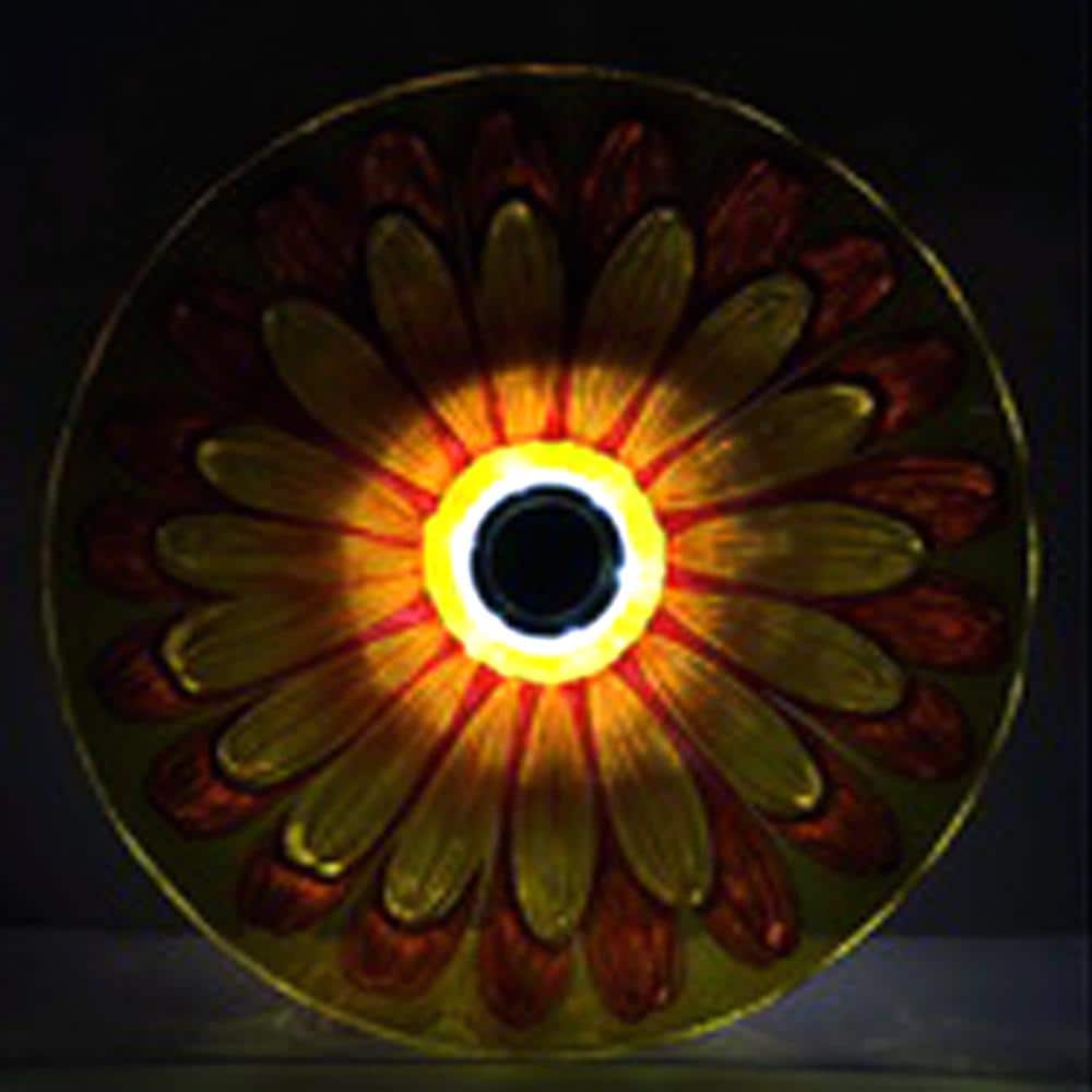 Solar Floral Glass Bird Bath with Metal Stand