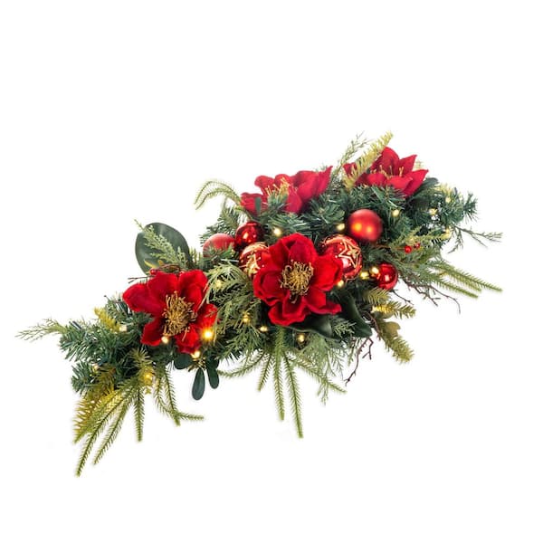 Table Top Centerpiece Swag 2 ft. golden and red Artificial Golden Leaf Red Magnolia Garland