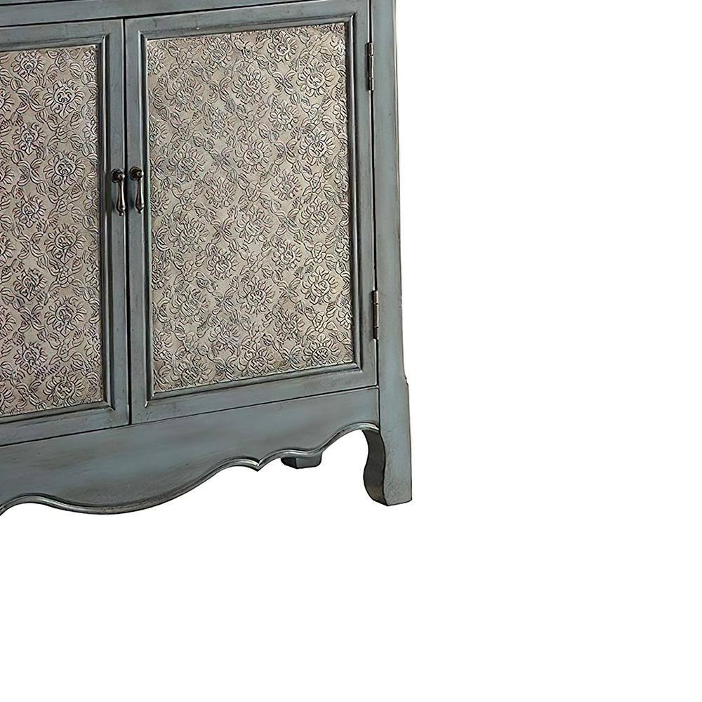 Antique Blue Wood and Metal Console Table with Storage
