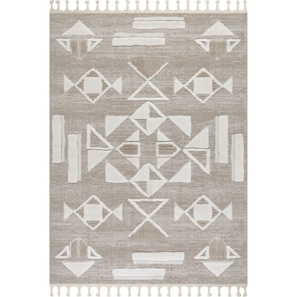 Eden Southwestern Tasseled Light Beige 4 ft. x 6 ft. Indoor/Outdoor Patio Area Rug