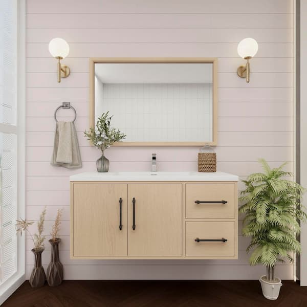 BV Better Vanity Victoria 42 in. W x 20 in. D x 22 in. H Single Sink Floating Bath Vanity in Yellow Oak with White Acrylic Top