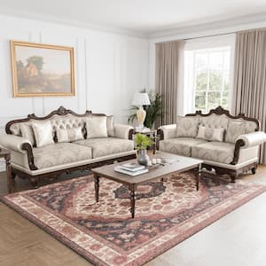 Noel 2-Piece Dark Chery and Beige Polyester Living Room Set