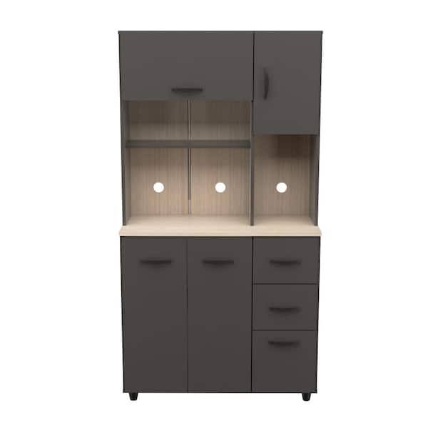 Inval 4 Slab Door Dark Gray-Maple Ready to Assemble Microwave Storage Utility Cabinet (35 in. W x 66.1 in. H x 15.4 in. D)