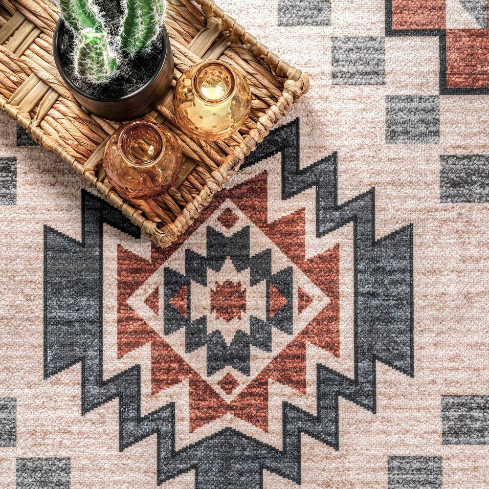 Beige Southwestern Medallion Washable Runner Rug