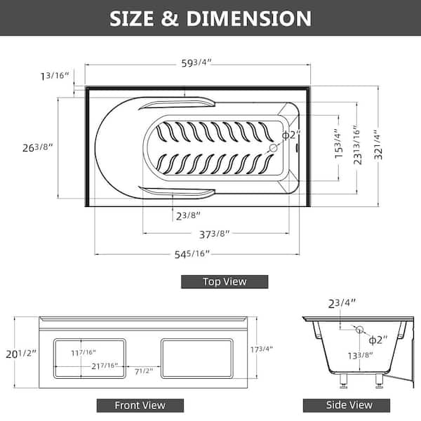 Zeafive Sot 60 in. x 32 in. Alcove/Apron Front Soaking Bathtub