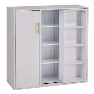 4-Tier White Storage Cabinet MDF 35.4 in. Freestanding Organizer with Side Door Adjustable Shelves Slim Design Sideboard