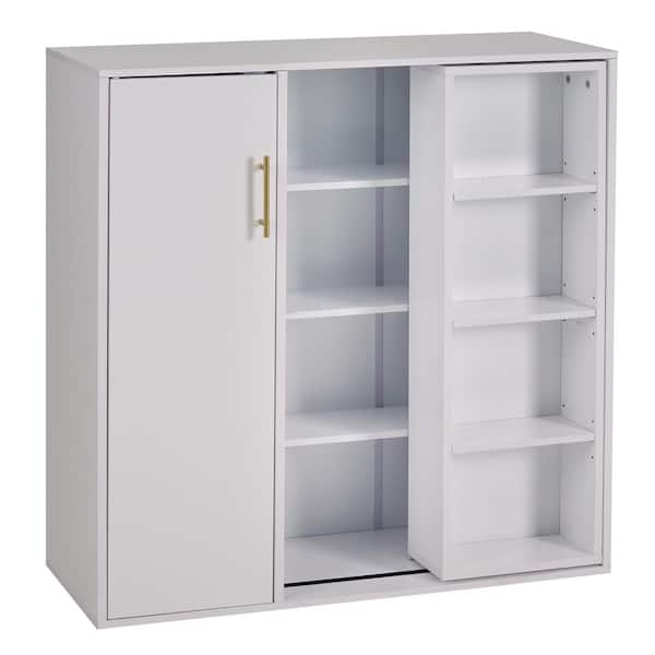 VECELO 4-Tier White Storage Cabinet MDF 35.4 in. Freestanding Organizer with Side Door Adjustable Shelves Slim Design Sideboard