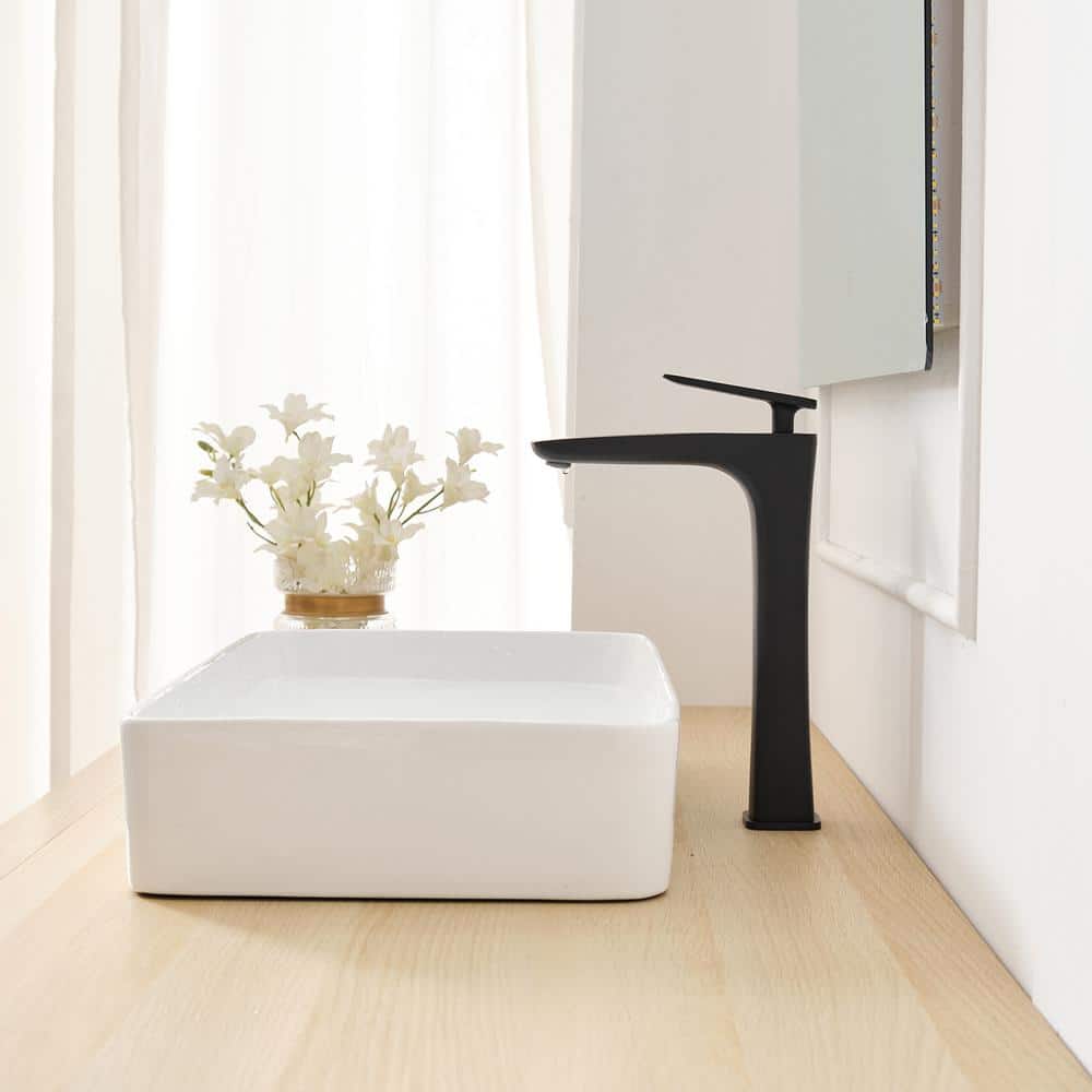 Matte Black Tall Single Handle Vessel Sink Faucet