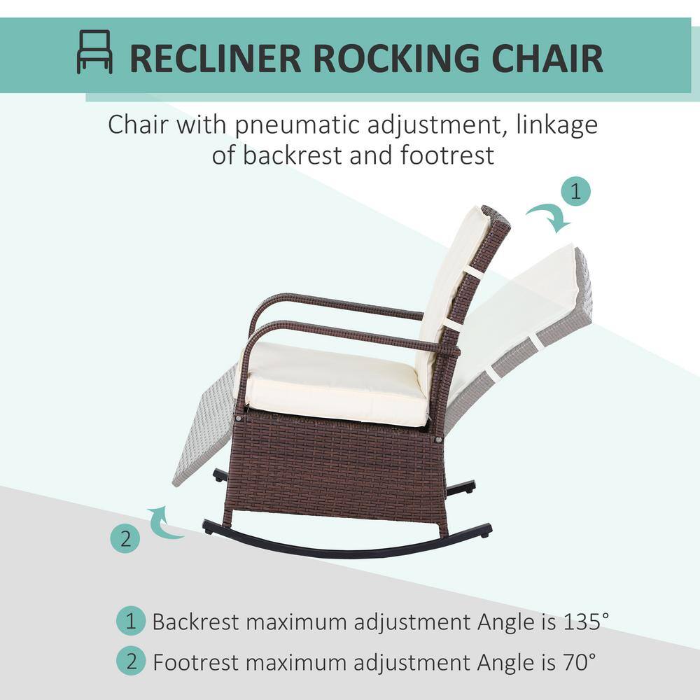 Brown Steel Frame Outdoor Rocking Chair with Beige Cushions