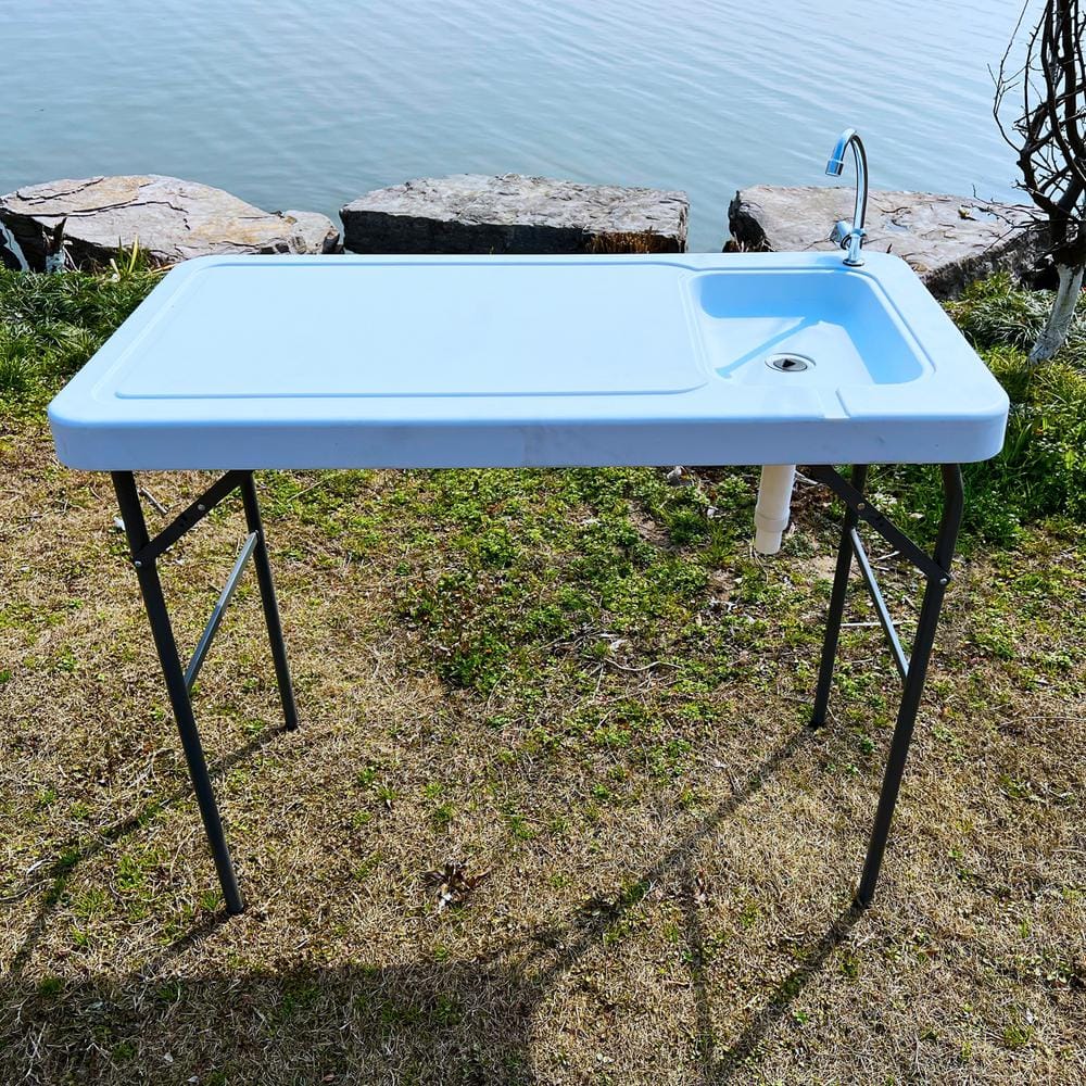 Portable White Plastic Fish Cleaning Table with Sink and Faucet