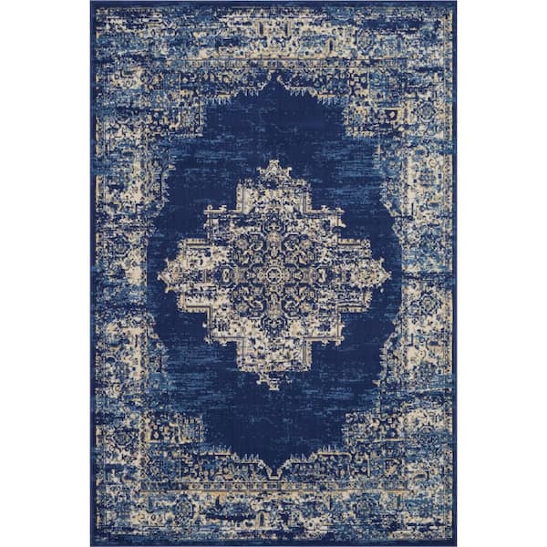 Grafix Navy Blue 6 ft. x 9 ft. Persian Medallion Transitional Area Rug