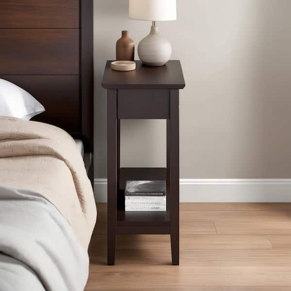 HOMESTOCK Espresso Narrow End Table with Storage, Flip Top Narrow Side Tables for Small Spaces, Slim End Table with Storage Shelf