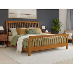 Orleans Light Toffee Natural Bronze Solid Wood Frame King Low Profile Sleigh Platform Bed with Matching Footboard