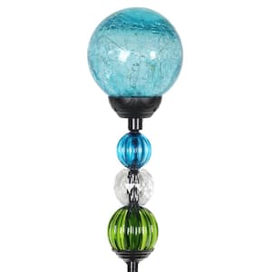 2.46 ft. Solar Crackle Ball and Bead Blue Metal Garden Stake