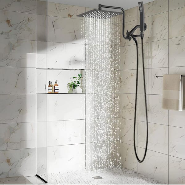 3-spray 10 in. Wall Mount Dual Shower Head and Handheld Shower Head 2.5 GPM in Matte Black