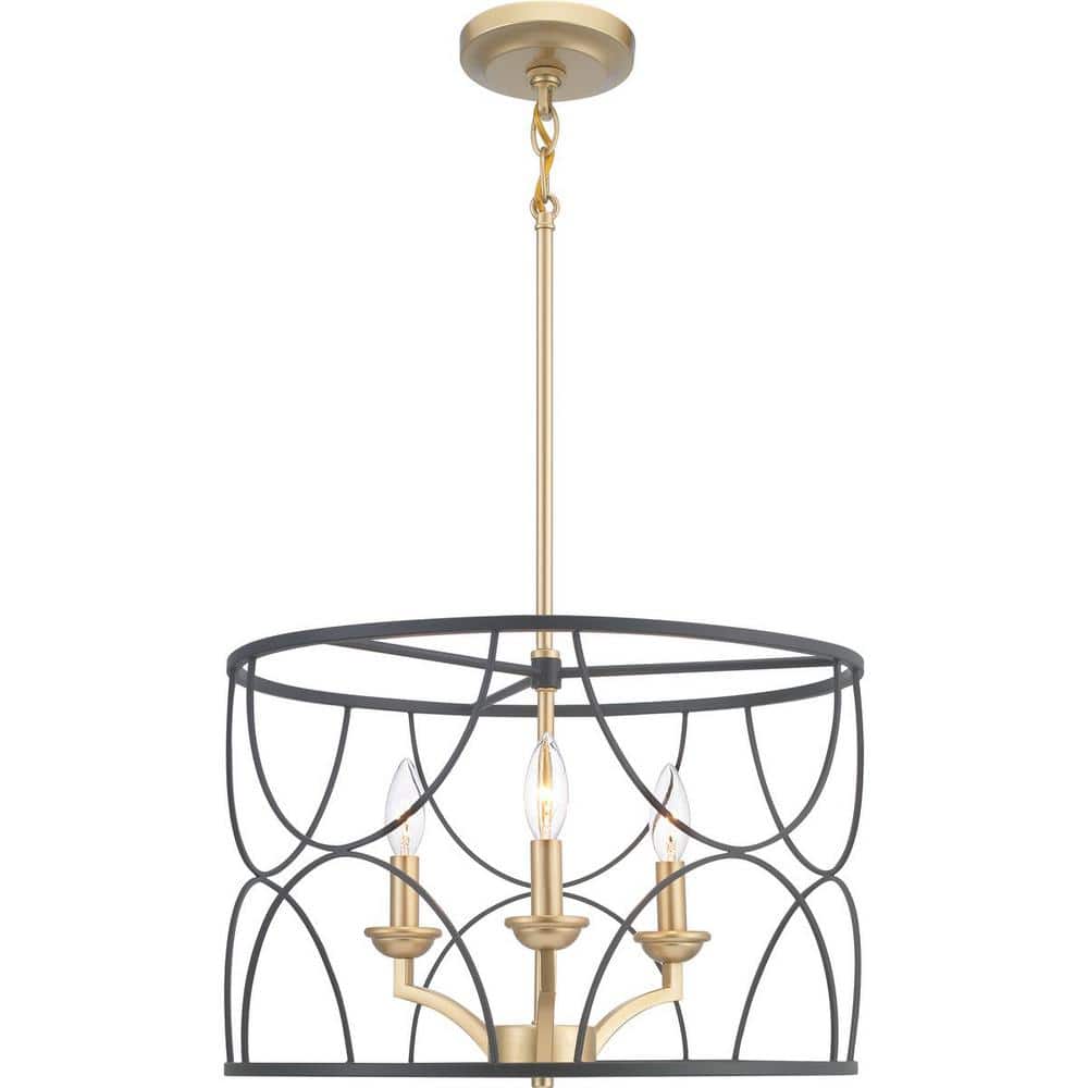 Landree Black and Brass Geometric Cage 3-Light Chandelier