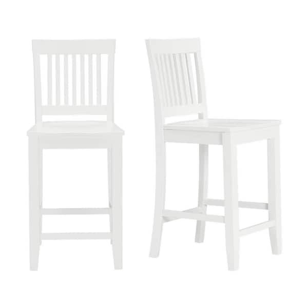 24.02 in. Scottsbury White Wood Counter Stools with Slat Back (Set of 2)