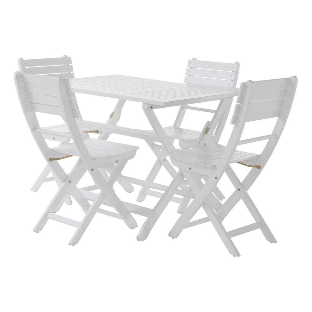 White 5-Piece Wood Outdoor Dining Set, Foldable Patio Furniture Set