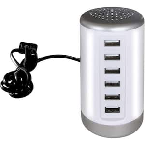 6 Amp 30-Watts Desktop USB Charging Station with 6 USB Port Tower Station in White for Smartphone and Other USB Devices
