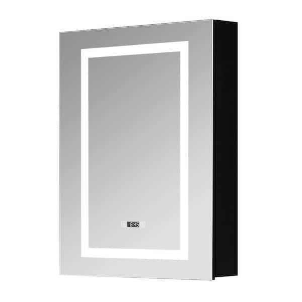 Unbranded 23.6 in. W x 31.5 in. H Small Rectangular Matte Black Aluminum Surface Mount Medicine Cabinet with Mirror
