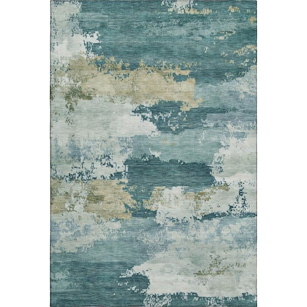 Mayfield Premium Machine Washable Abstract AMF2372 Teal 9 ft. x 12 ft. Area Rug