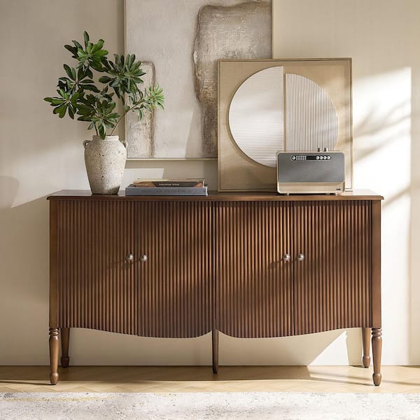 Ella Walnut Wood Transitional 4-Door Sideboard Buffet with Cable Management