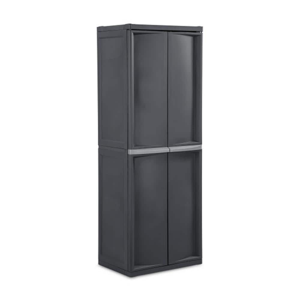 Gray Lockable Plastic Storage Cabinet with Adjustable Shelves