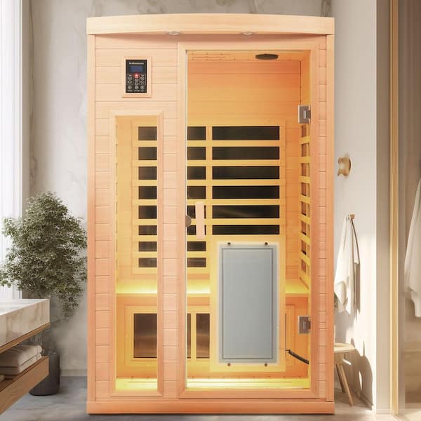 Moray 1-2 Person Indoor Hemlock infrared Sauna with 8 Far-infrared Carbon Crystal Heaters and Chromotherapy